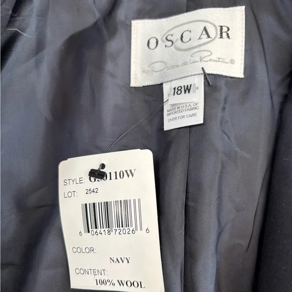 Oscar by Oscar De La Renta navy blue wool and leather trim pant suit 18W read - Picture 4 of 14